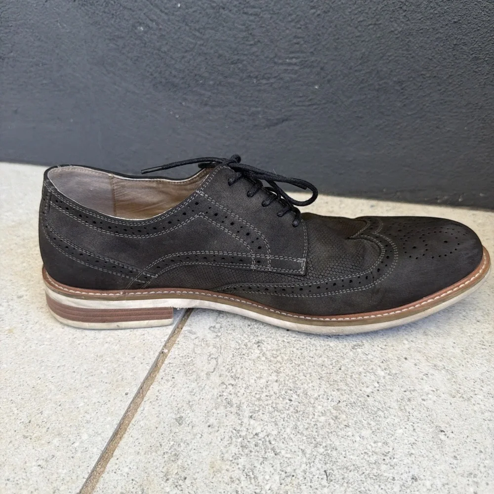 Kenneth Cole Reaction Mens Dark Grey Wingtip Oxford Dress Shoes Brogue‎ 13M
